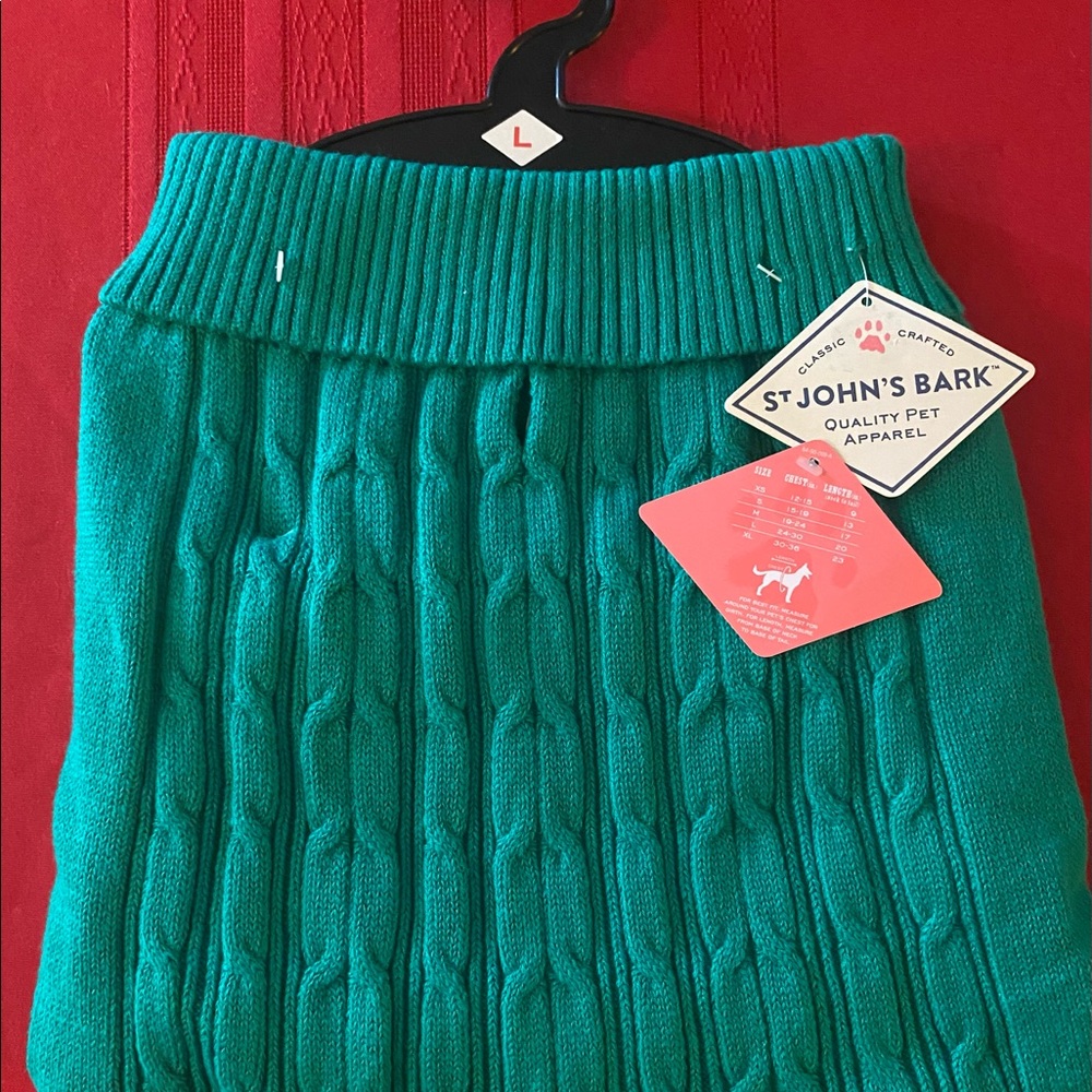 St John’s Bark Dog Sweater -Large 20” (Teal) MSRP $22